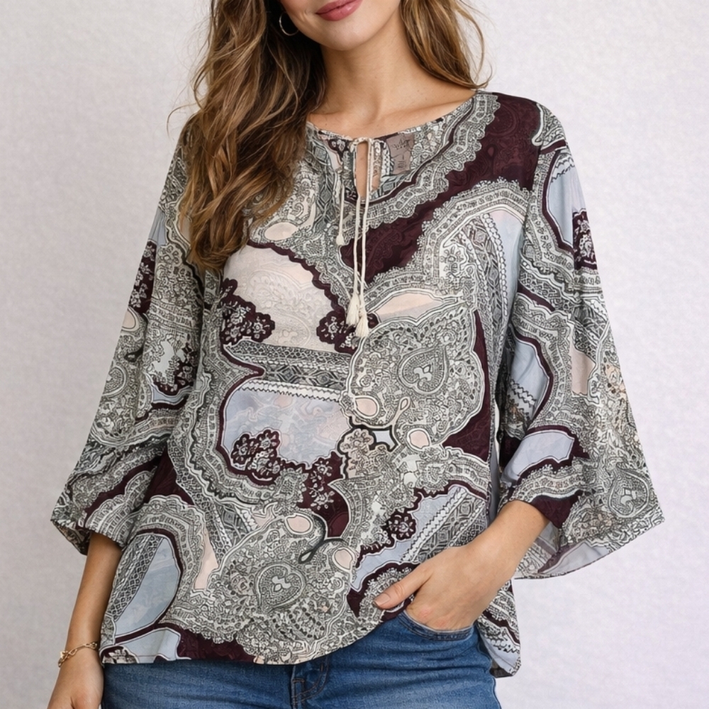 Chicos Shear Paisley Women's Top Size Medium
